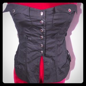 Black Top with Metallic Front Opening Buttons - S